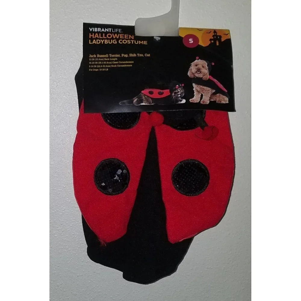 NEW Ladybug Costume 1pc Pet Size Small Dog Cat (10-20 lb) Halloween Vibrant Life